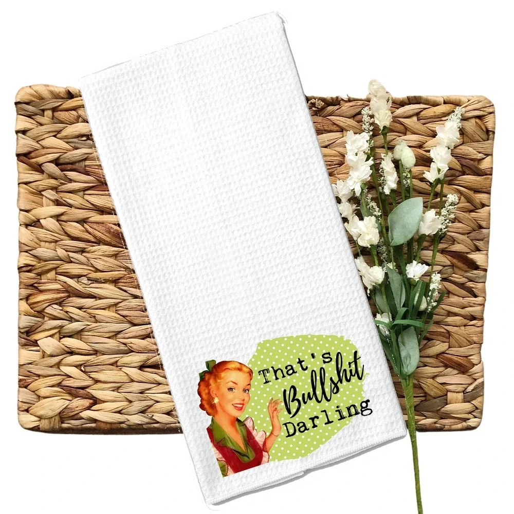 Retro Sassy Kitchen Towel Thats Bullshit Darling White Waffle Weave Tea Towel